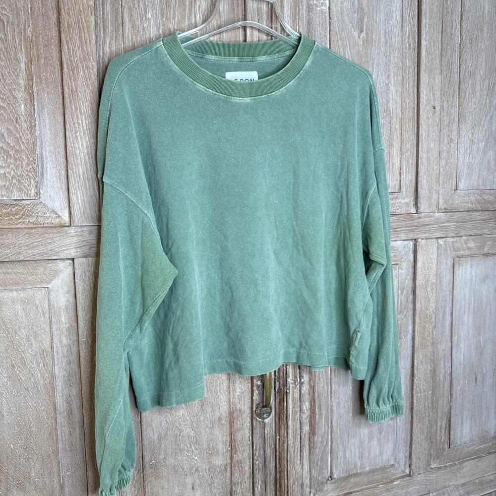 Le Bon Shoppe Naturelle Tee Basil Green Distressed Cotton Long Sleeve